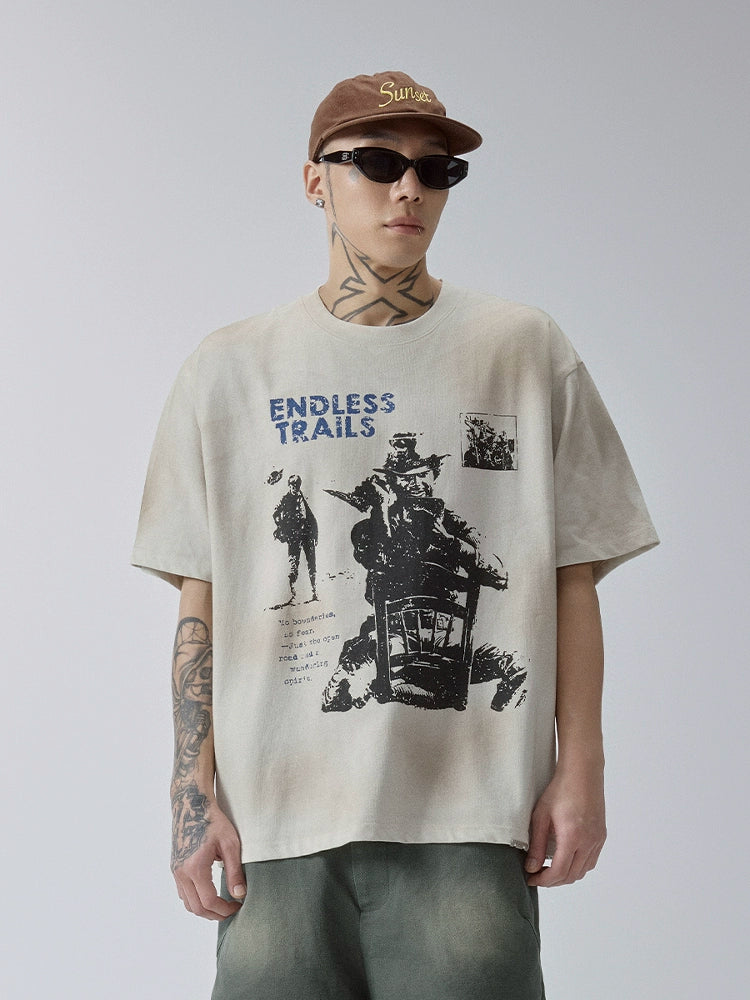 Distressed Mud Dye Printed Tee
