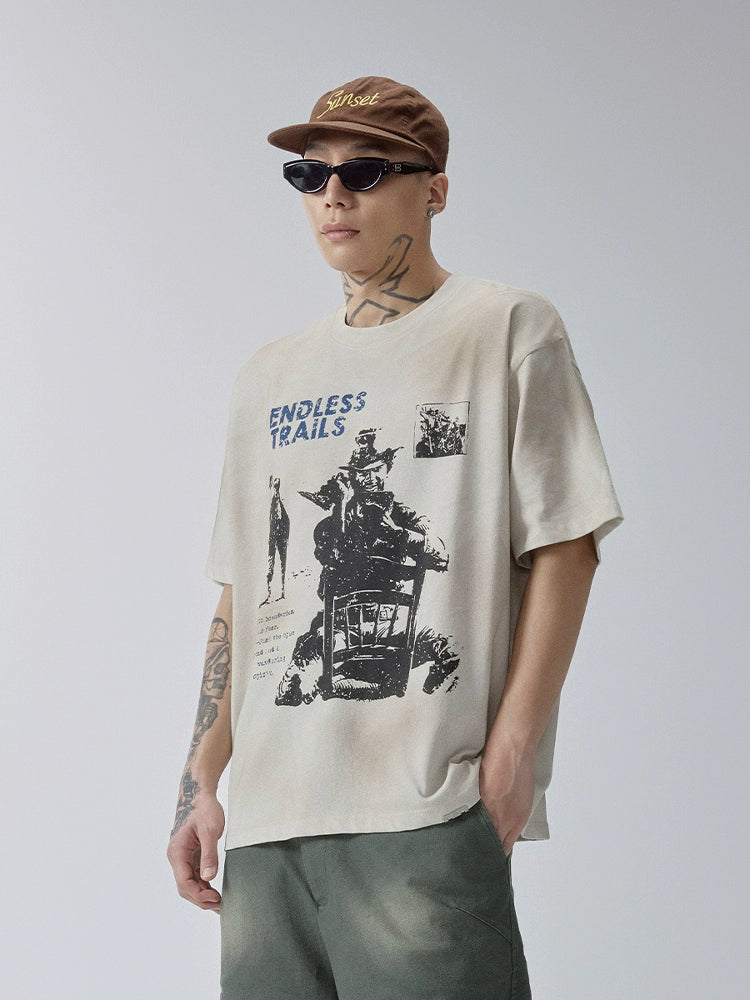 Distressed Mud Dye Printed Tee