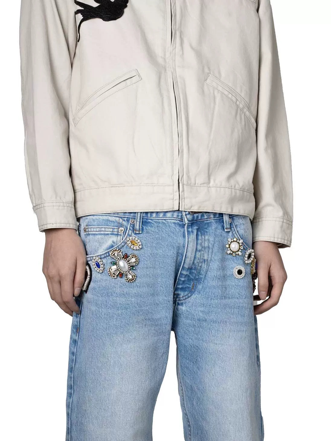 Untold Rhinestone Pearl Straight-Leg Jeans