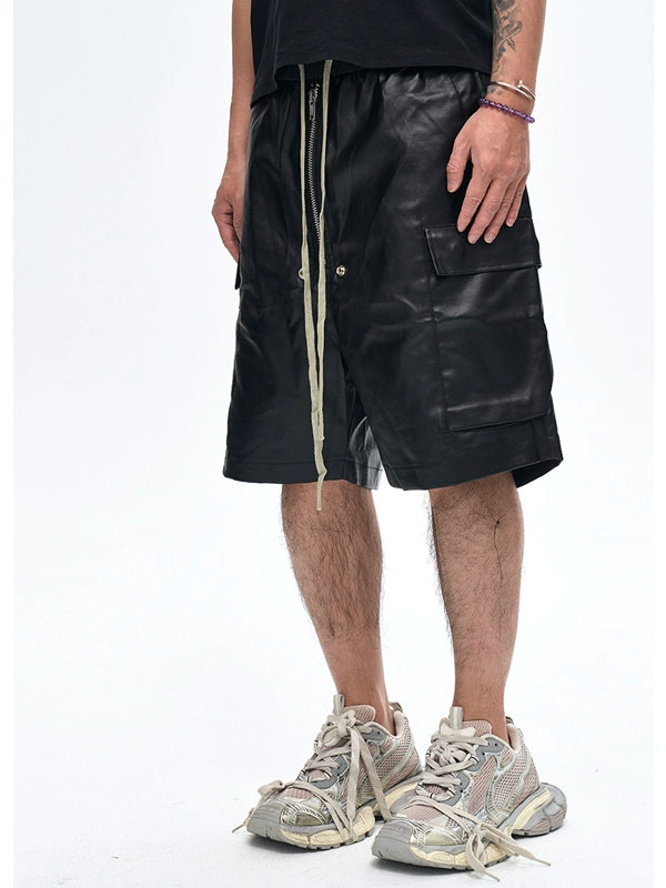 Glossy Coated Loose Cargo Shorts