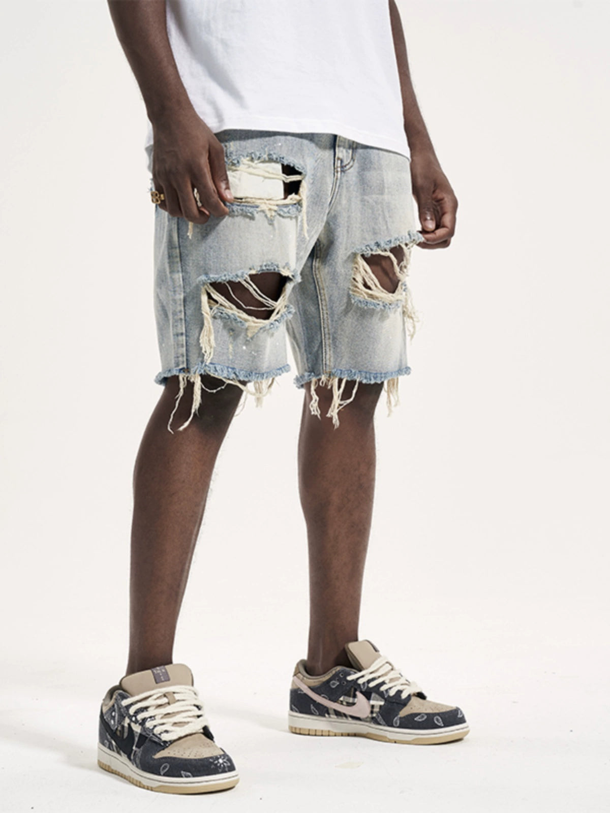 Distressed Holes Denim Shorts