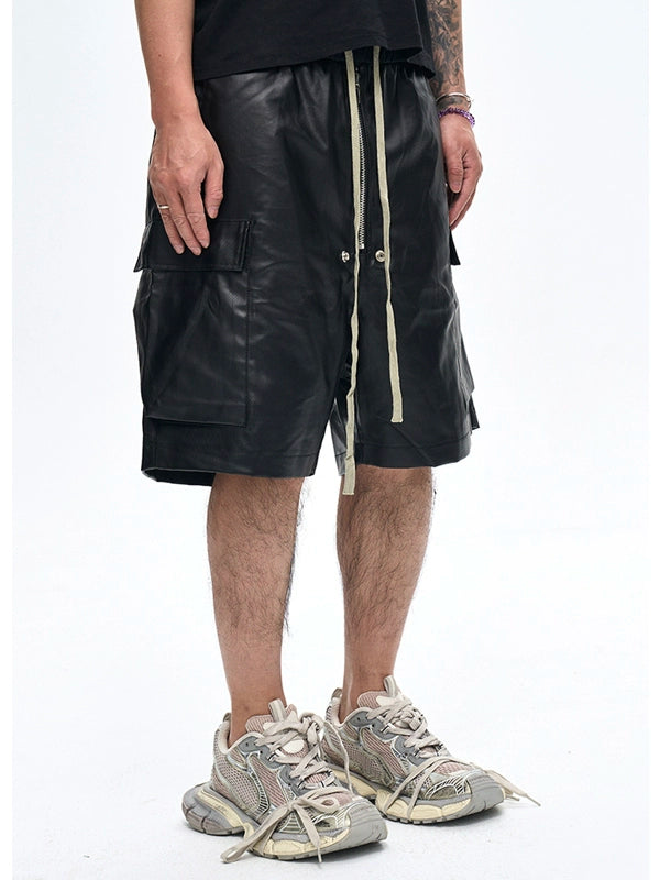Glossy Coated Loose Cargo Shorts