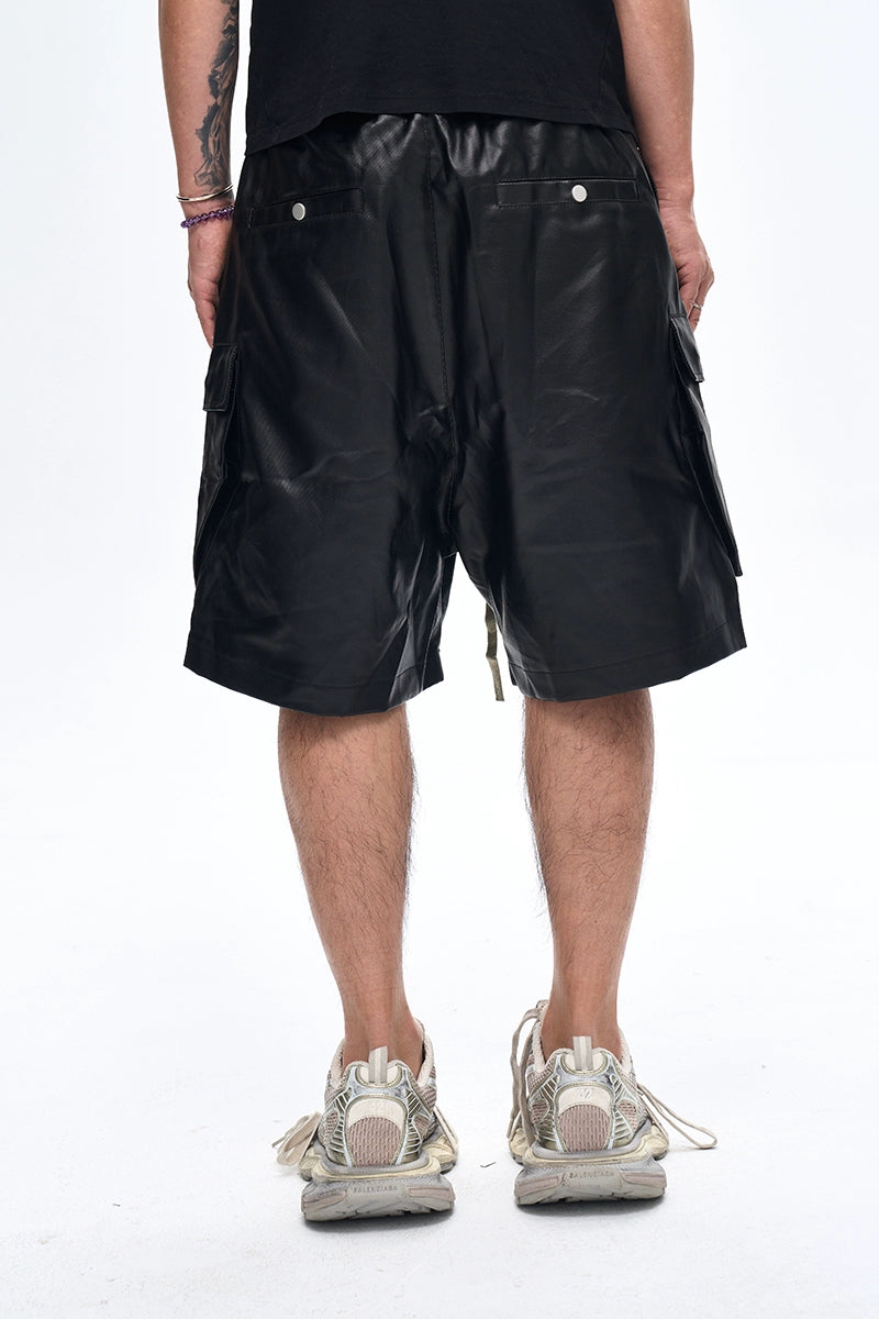 Glossy Coated Loose Cargo Shorts
