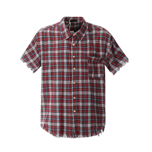 Plaid Distressed Edge Grid Shirt