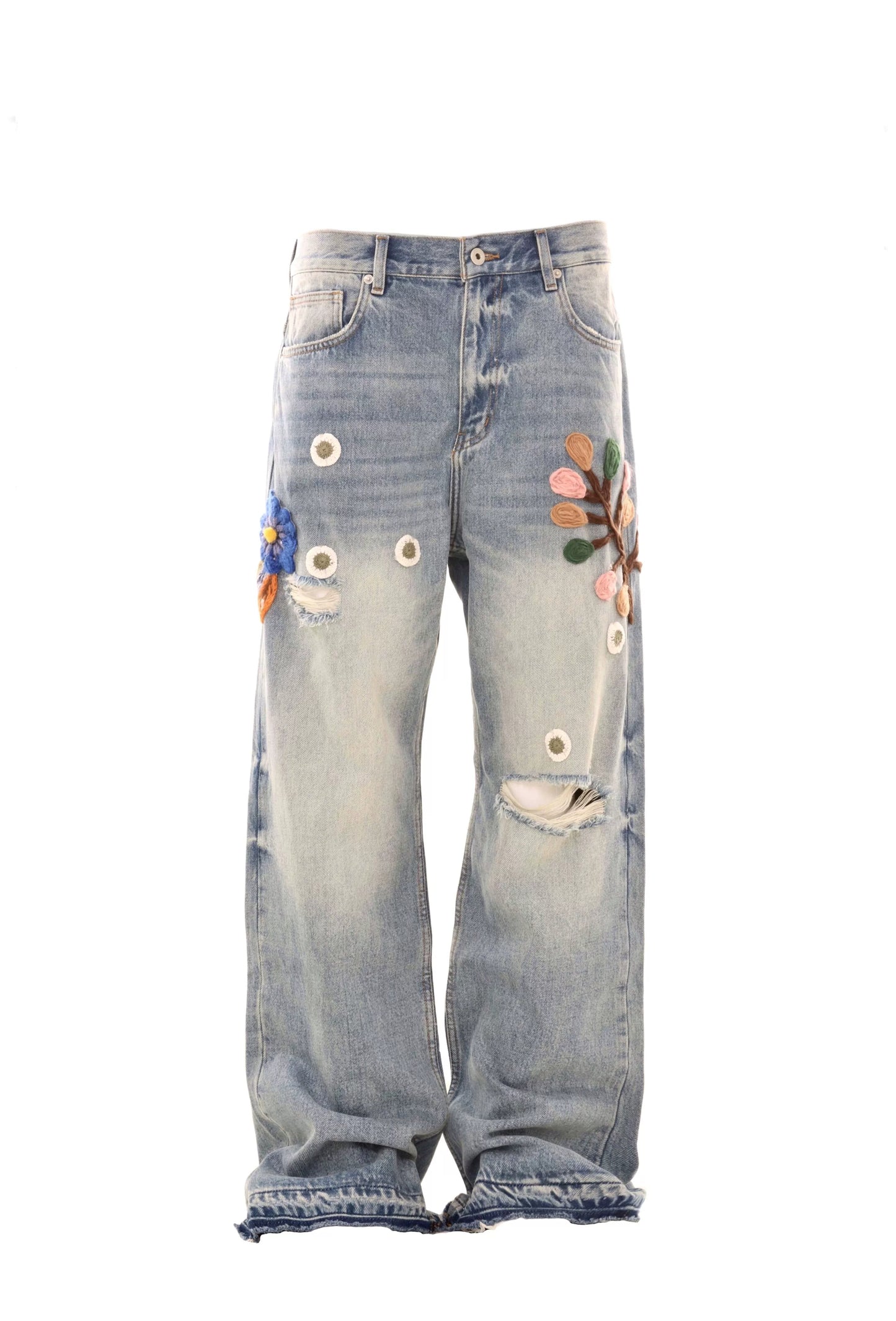 Untold Unisex Crochet Embroidered Straight Jeans