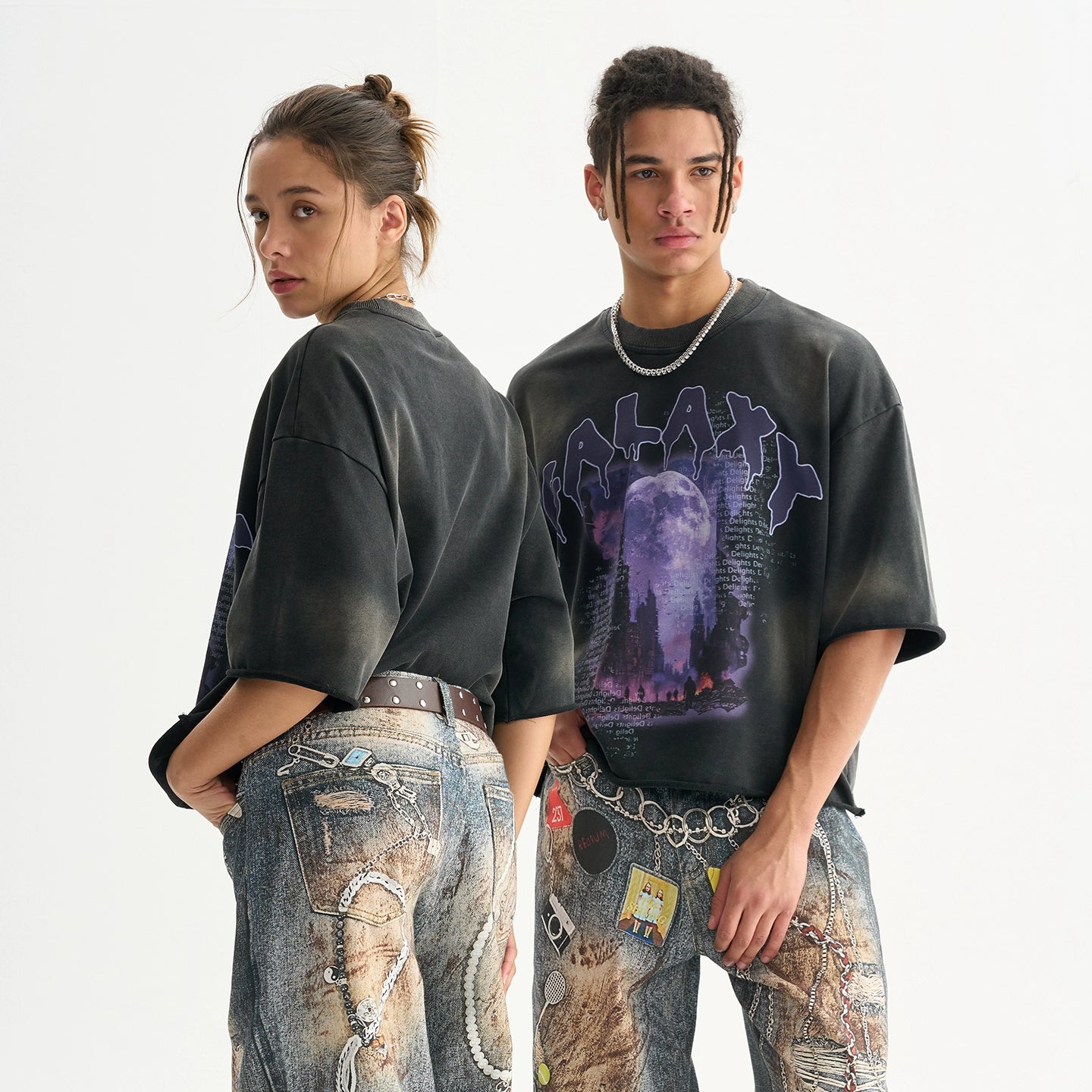 Galaxy Print Distressed Heavyweight T-Shirt