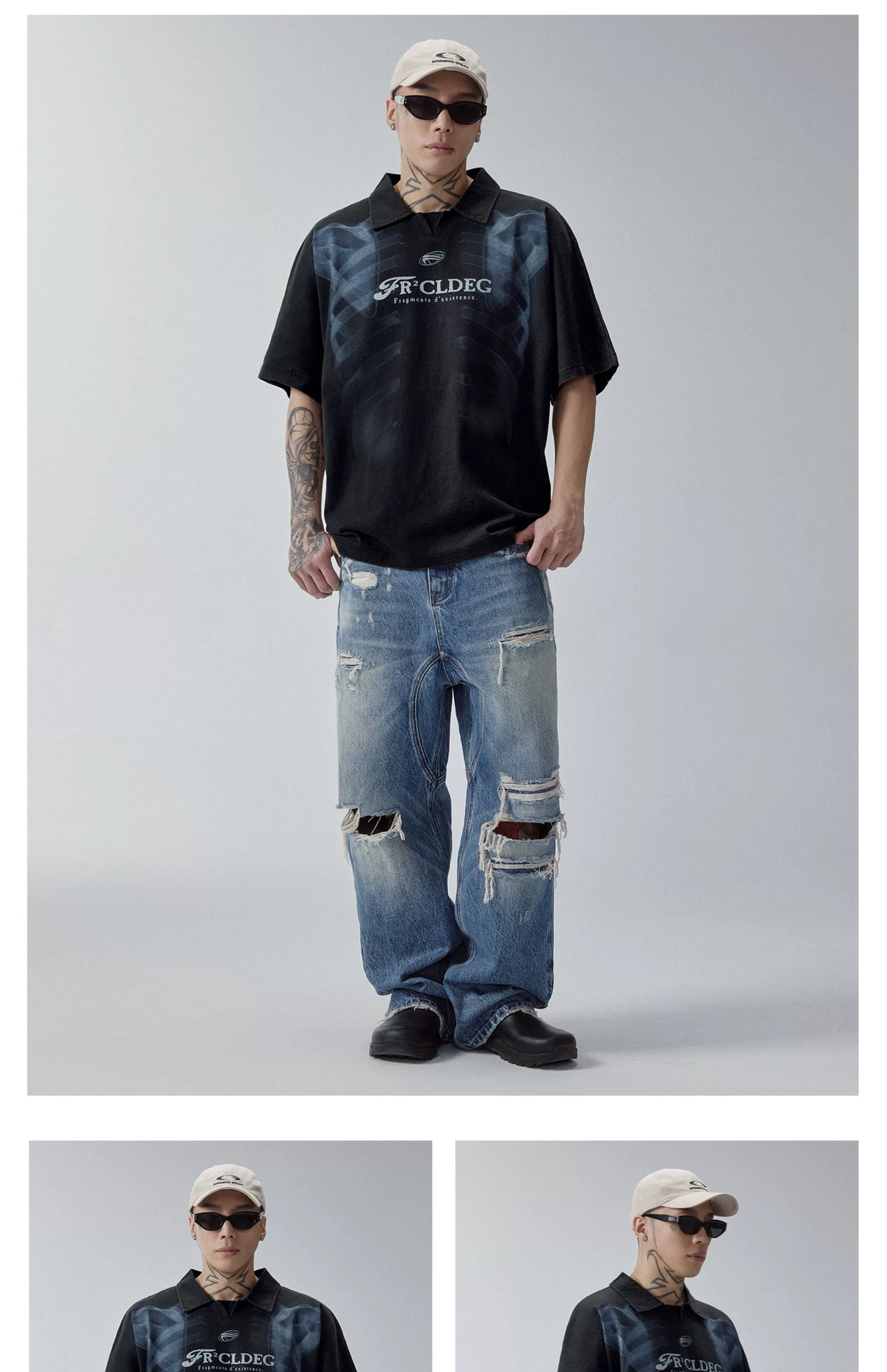 F2Center Heavy Washed Old Polo Shirt