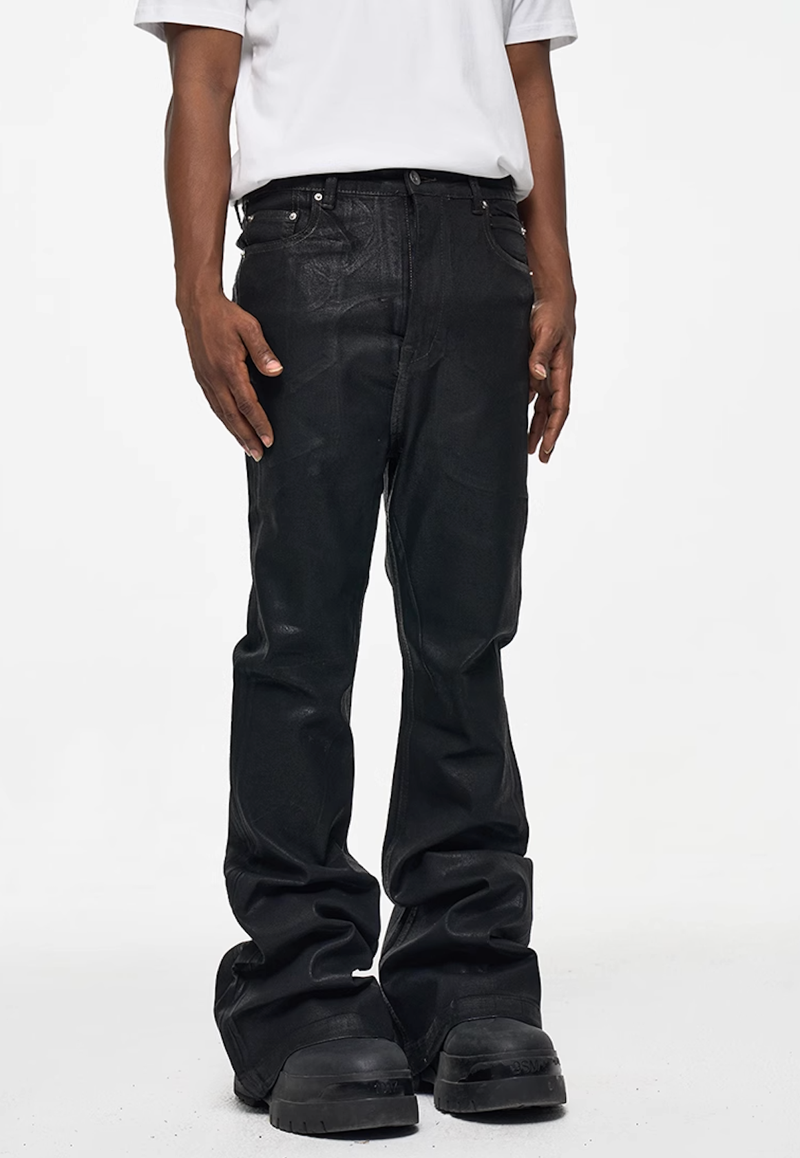 Micro Elastic Waxed Flare Pants