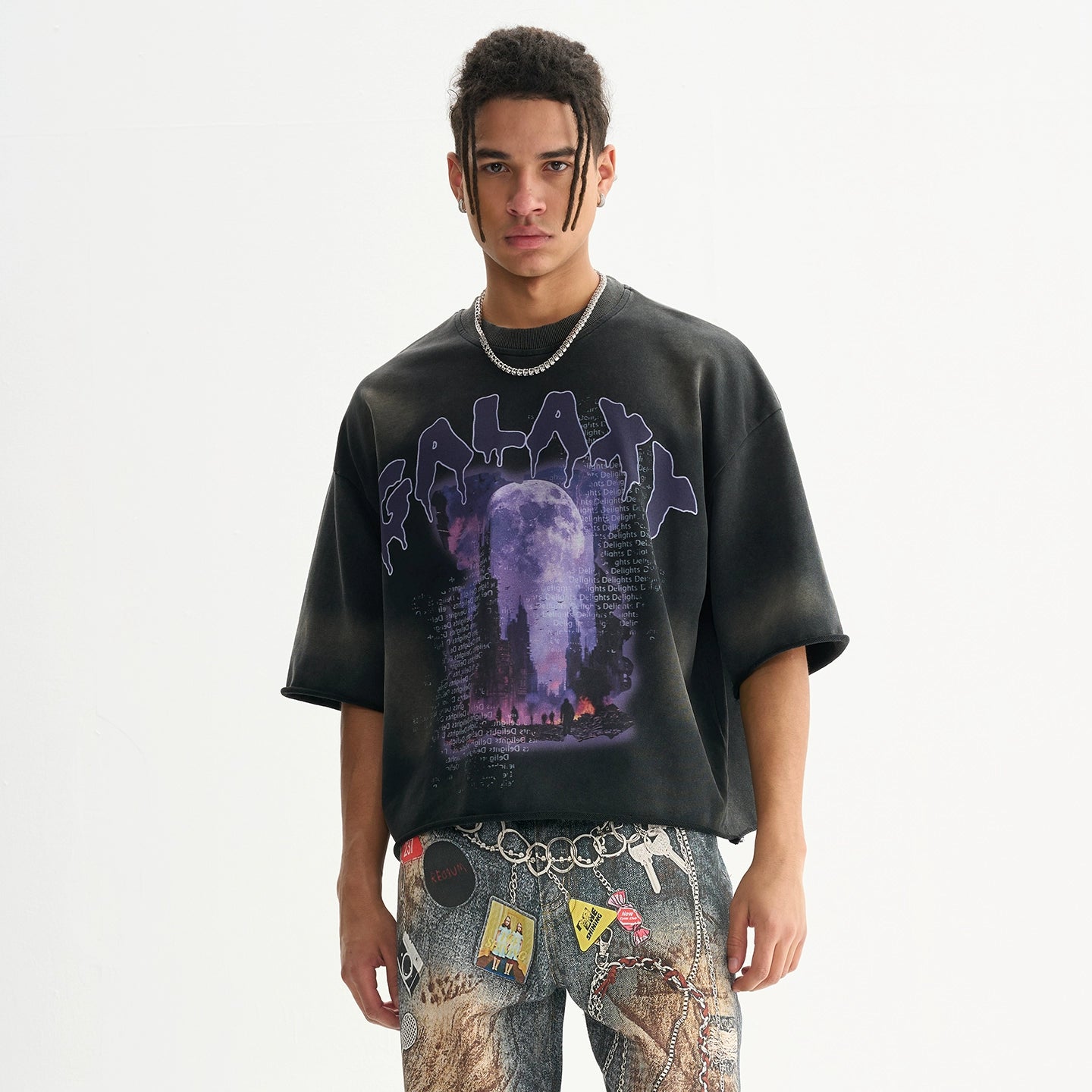 Galaxy Print Distressed Heavyweight T-Shirt