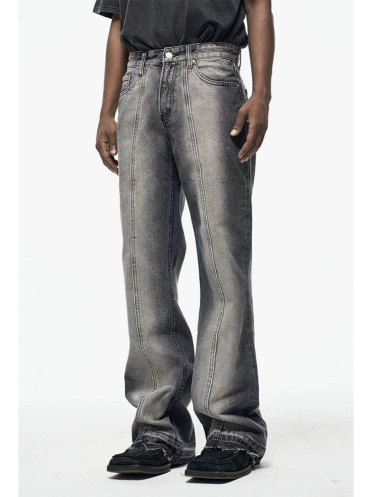 Untold Washed Distressed Flared Jeans