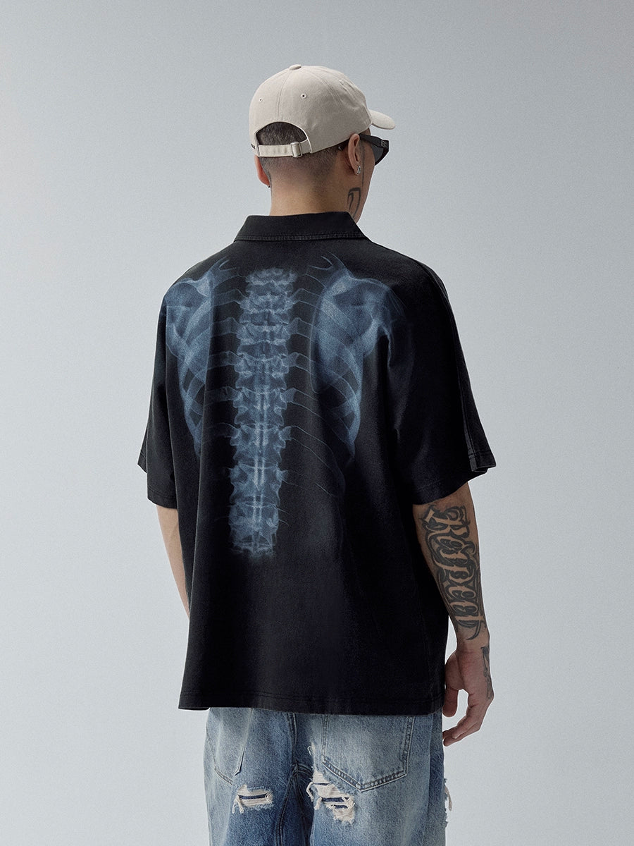 F2Center Heavy Washed Old Polo Shirt