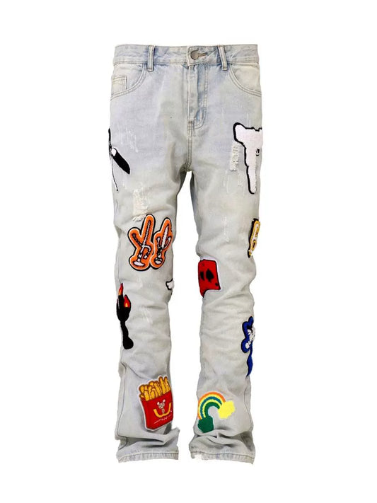 Untold Light-Colored Floral Embroidered Jeans