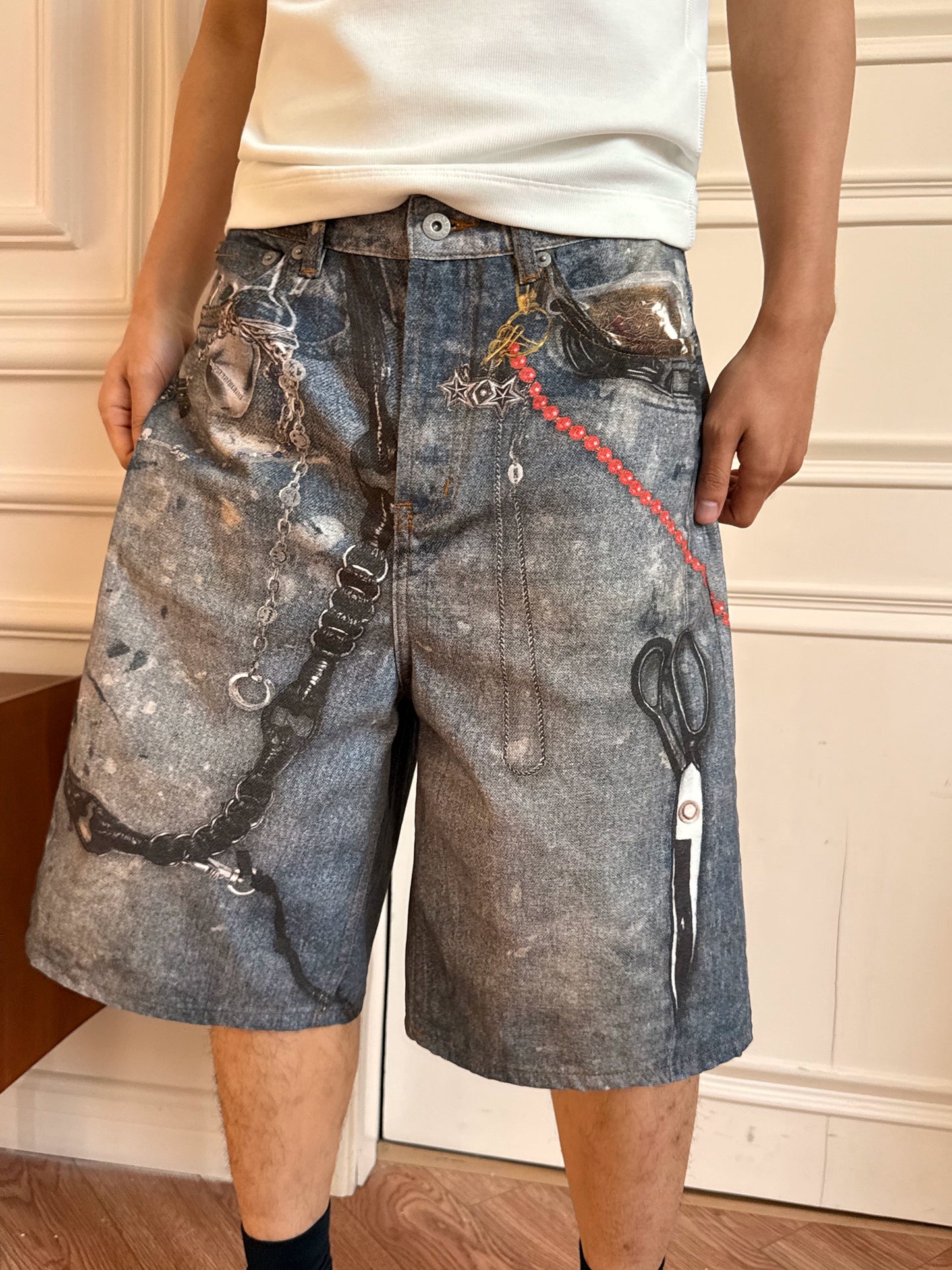 Untold Graffiti Design Denim Shorts