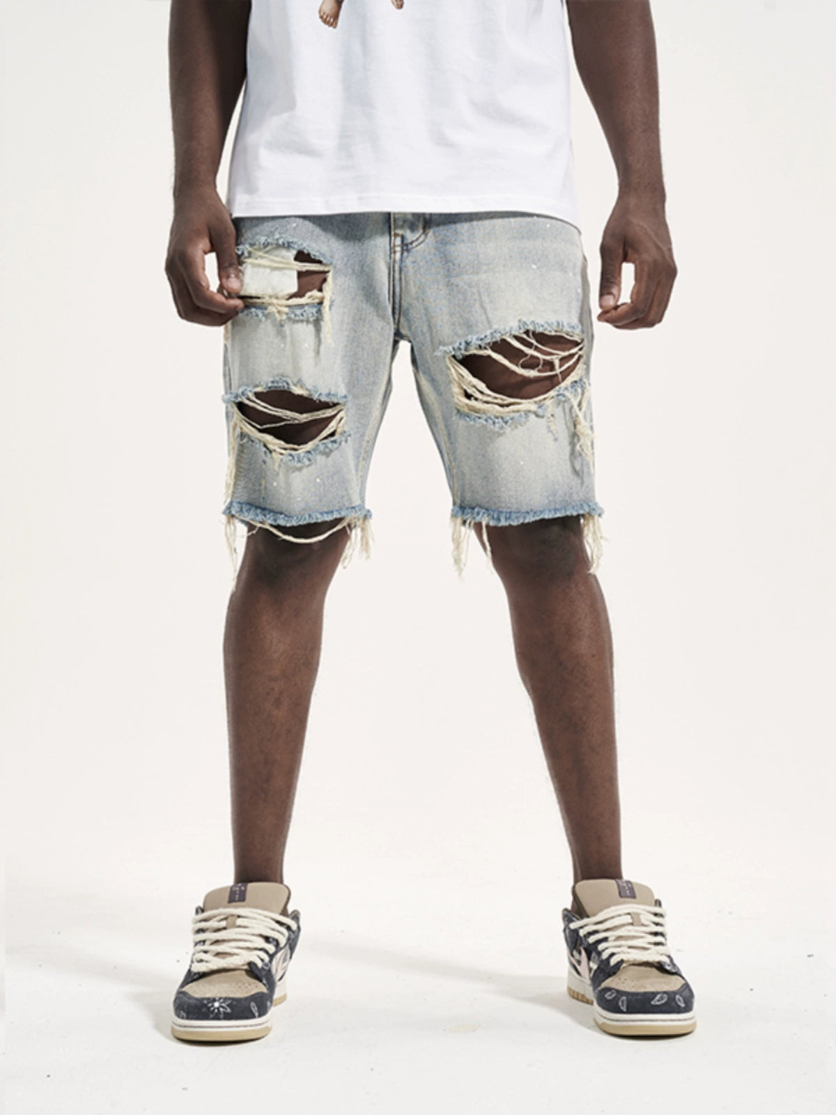 Distressed Holes Denim Shorts