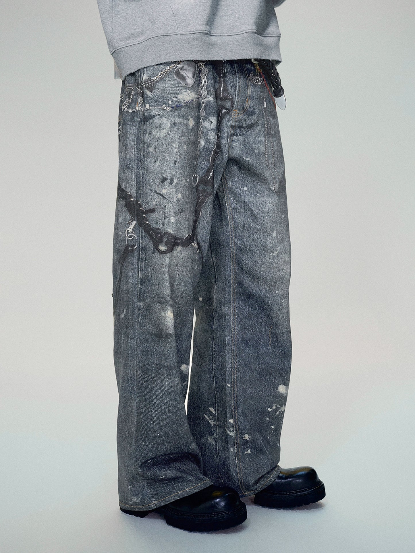 Premium Untold Graffiti Distressed Baggy Jeans
