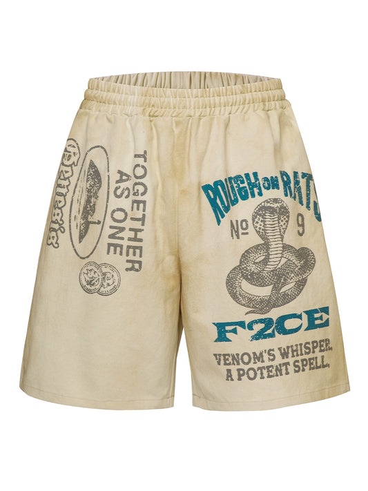 Vintage Distressed Silhouette Mud-Dyed Shorts