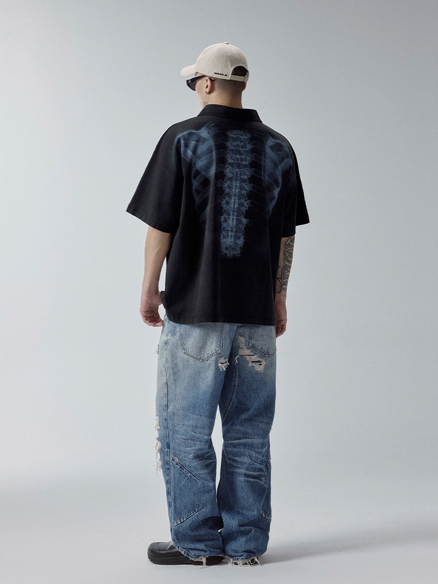 F2Center Heavy Washed Old Polo Shirt