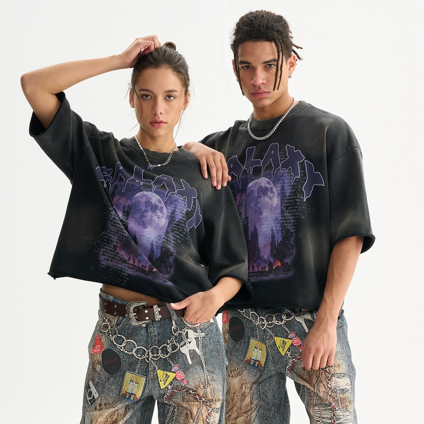 Galaxy Print Distressed Heavyweight T-Shirt