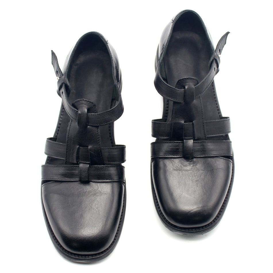 Distressed Handmade Black Leather Shoes