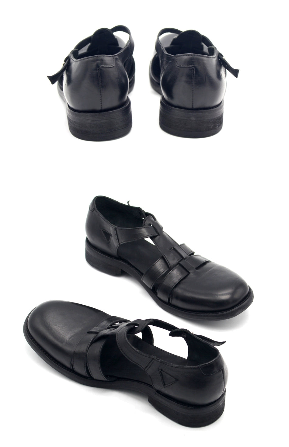 Distressed Handmade Black Leather Shoes
