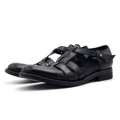 Distressed Handmade Black Leather Shoes