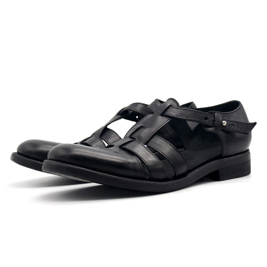 Distressed Handmade Black Leather Shoes