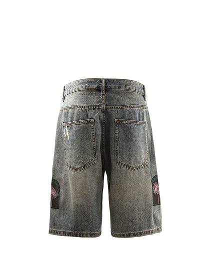 Untold Fireworks Embroidered Denim Shorts