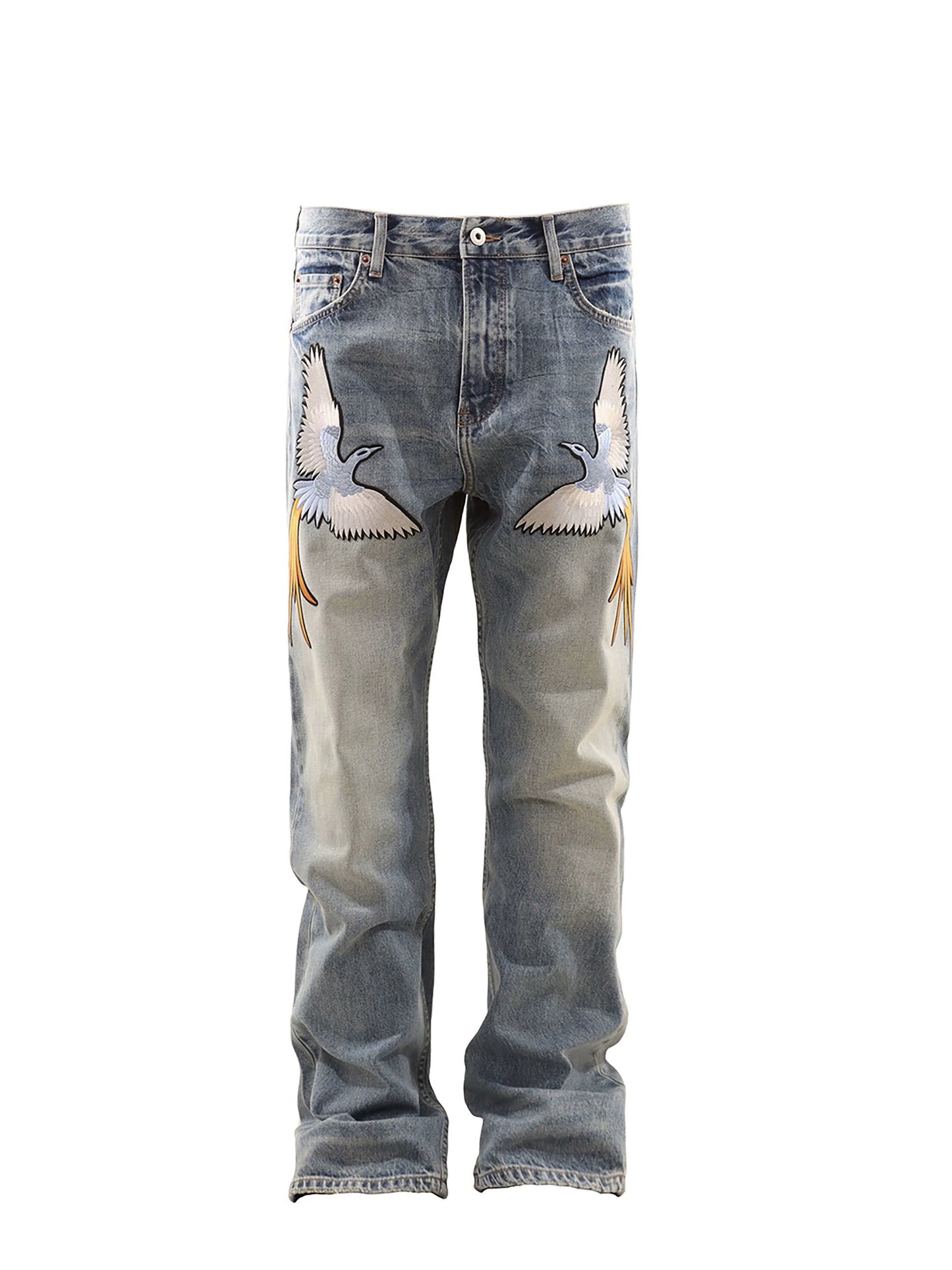 Untold God Bird Embroidered Bootcut Jeans