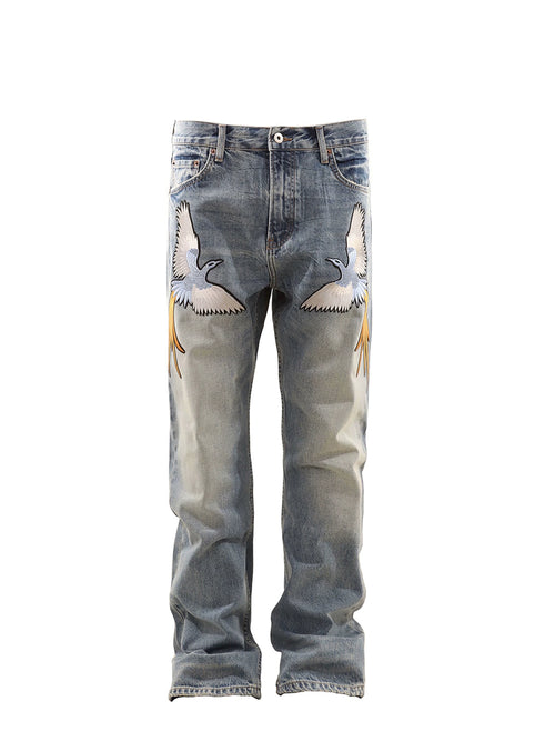 Untold God Bird Embroidered Bootcut Jeans