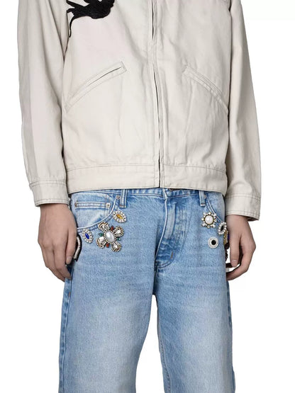 Untold Rhinestone Pearl Straight-Leg Jeans