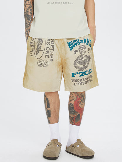 Vintage Distressed Silhouette Mud-Dyed Shorts