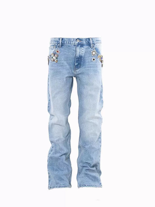 Untold Rhinestone Pearl Straight-Leg Jeans