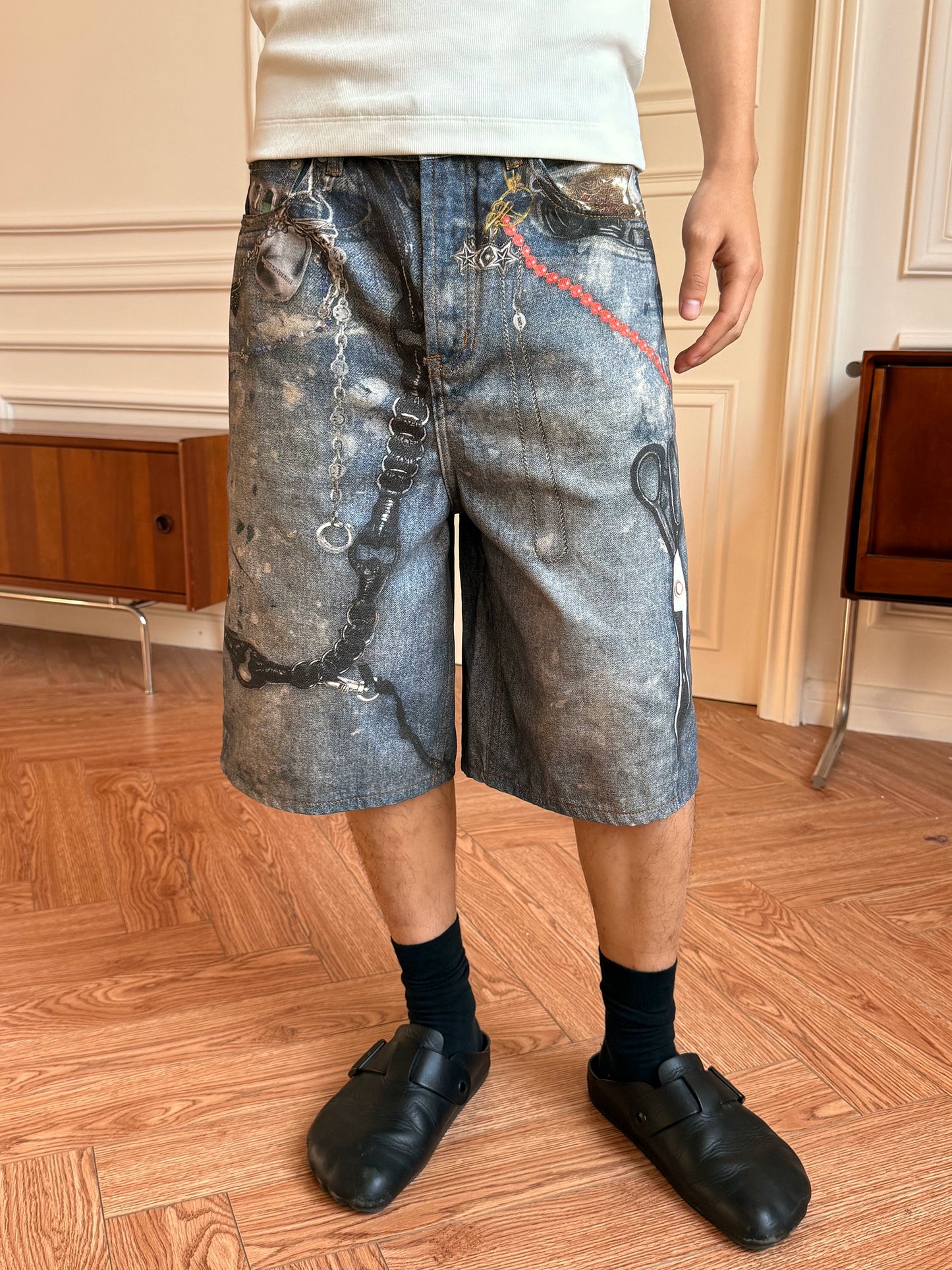 Untold Graffiti Design Denim Shorts