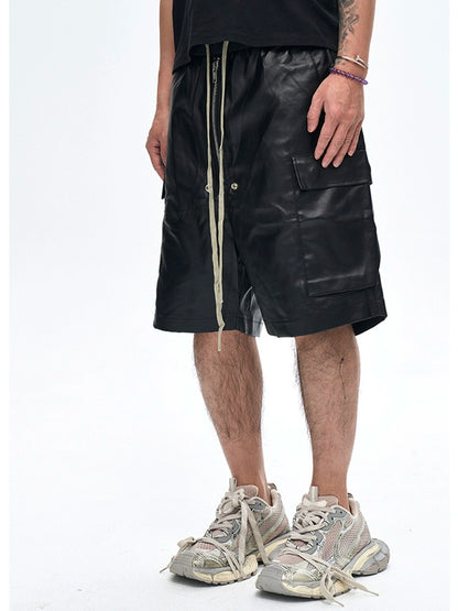 Glossy Coated Loose Cargo Shorts