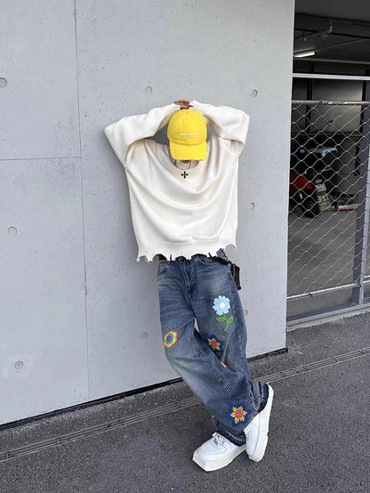 Untold Dark Blue Wool Embroidered Jeans