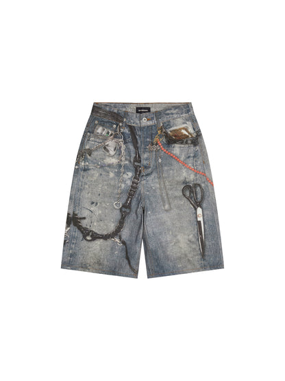 Untold Graffiti Design Denim Shorts