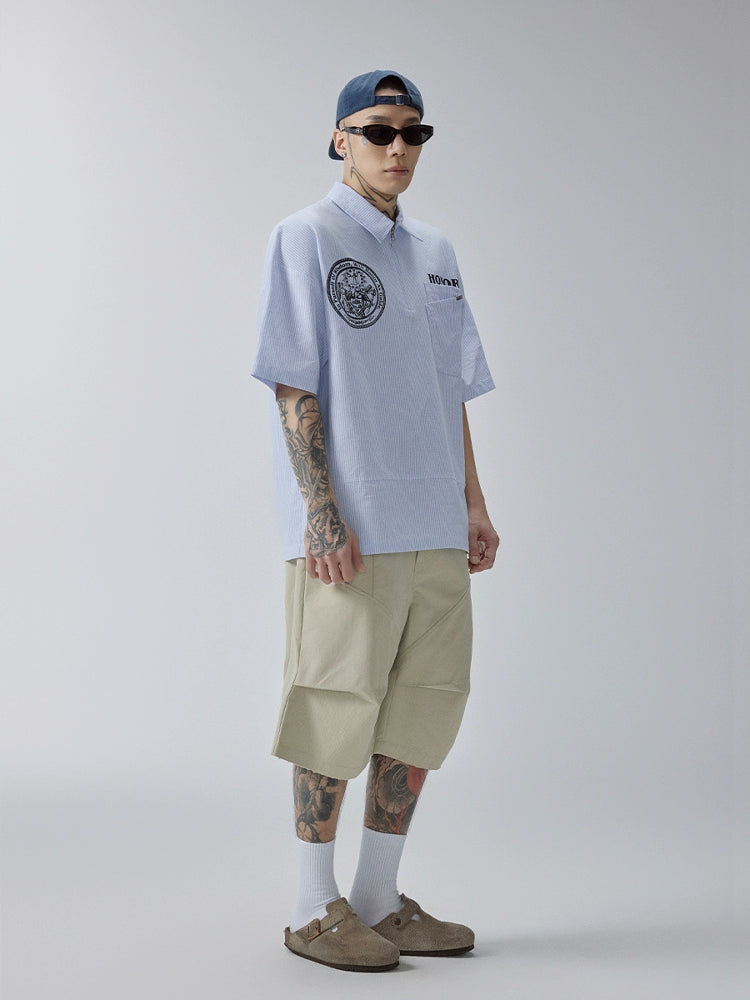 Summer Vertical Striped Short Sleeve Shirt