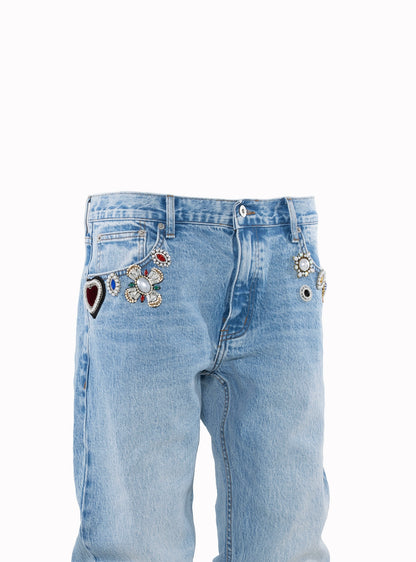 Untold Rhinestone Pearl Straight-Leg Jeans