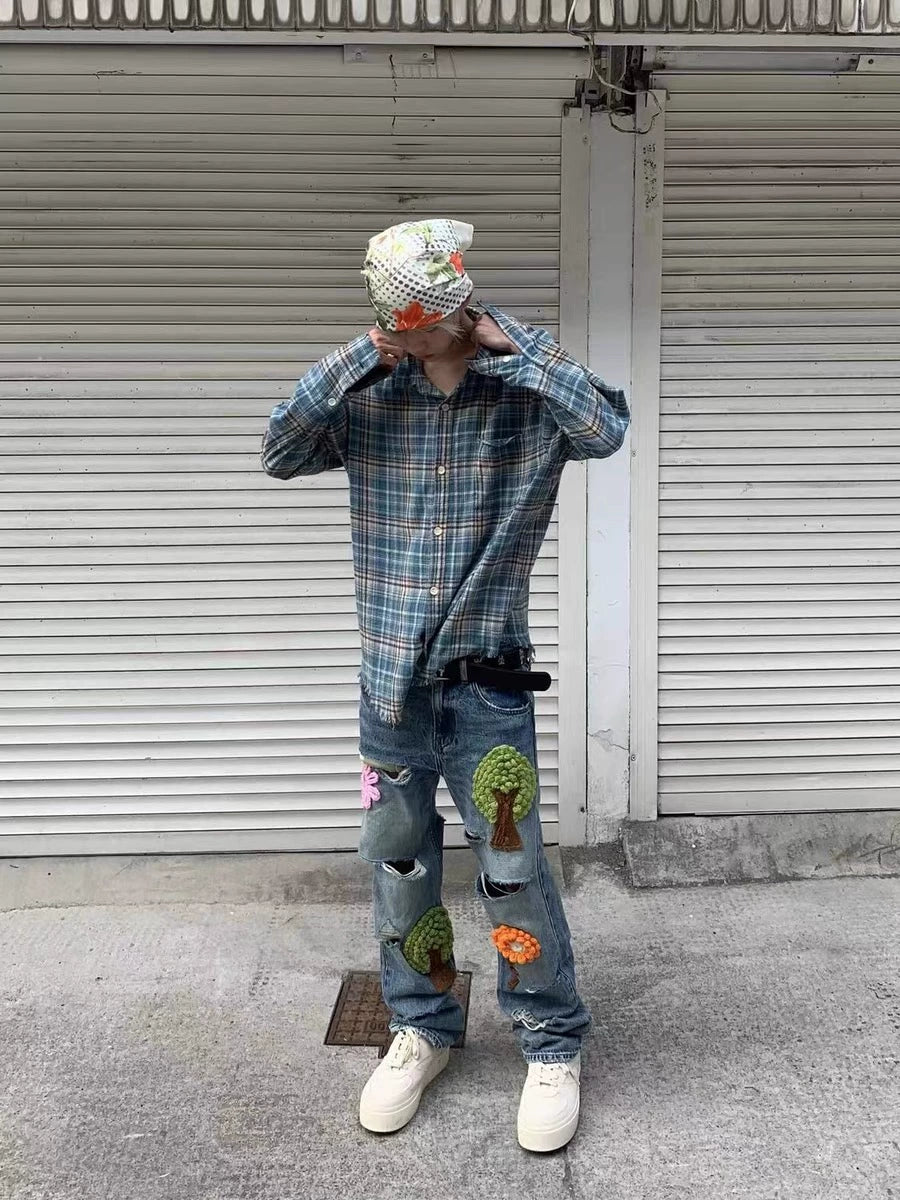 Untold Washed Crochet Embroidered Ripped Jeans