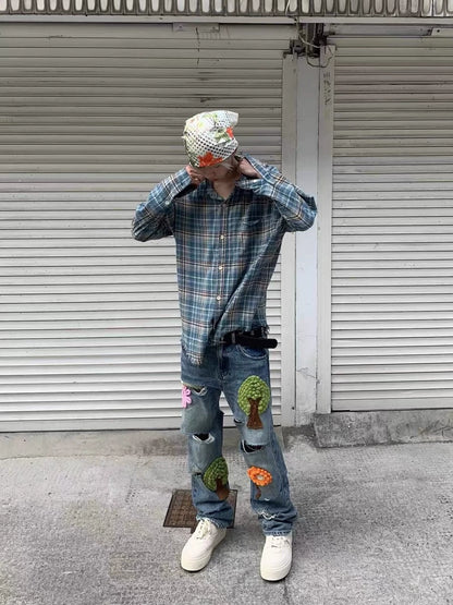 Untold Washed Crochet Embroidered Ripped Jeans