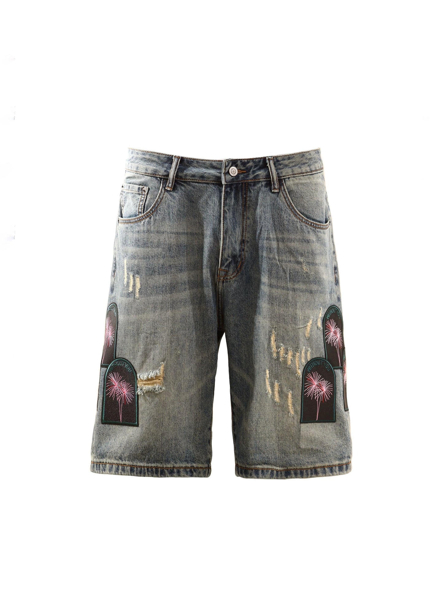 Untold Fireworks Embroidered Denim Shorts