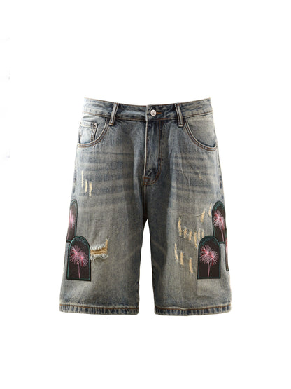 Untold Fireworks Embroidered Denim Shorts