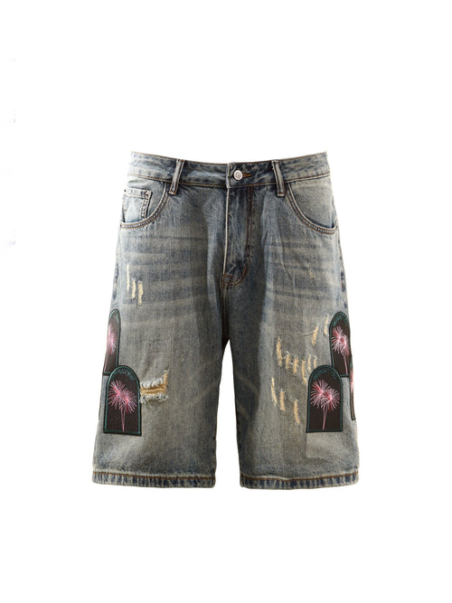 Untold Fireworks Embroidered Denim Shorts