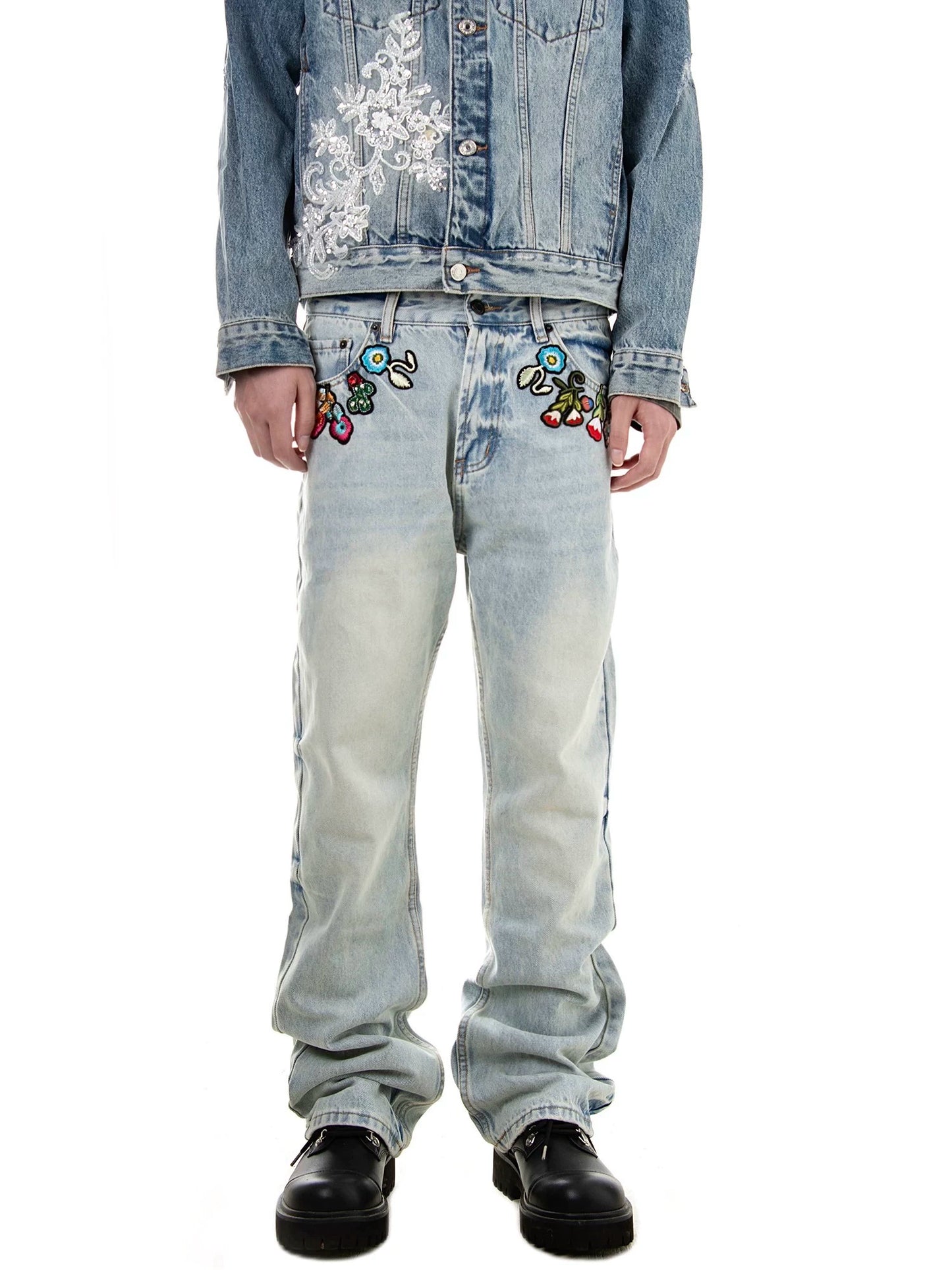 Untold Botanical Embroidered Straight Jeans