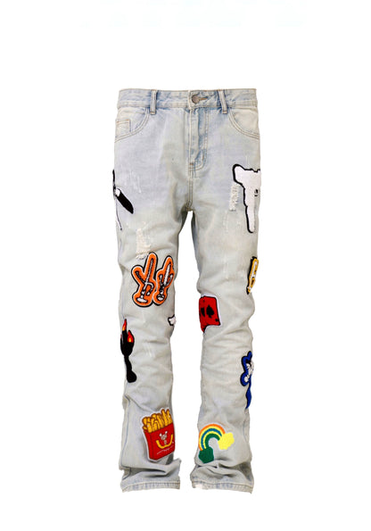 Untold Light-Colored Floral Embroidered Jeans