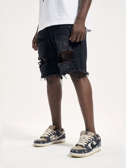 Distressed Holes Denim Shorts