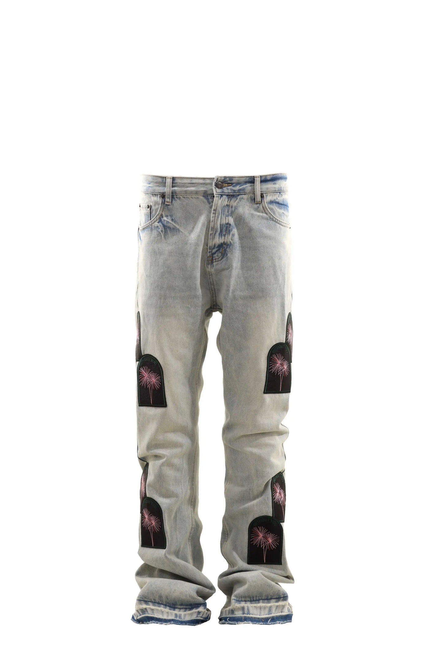 Untold Fireworks Embroidered Distressed Jeans