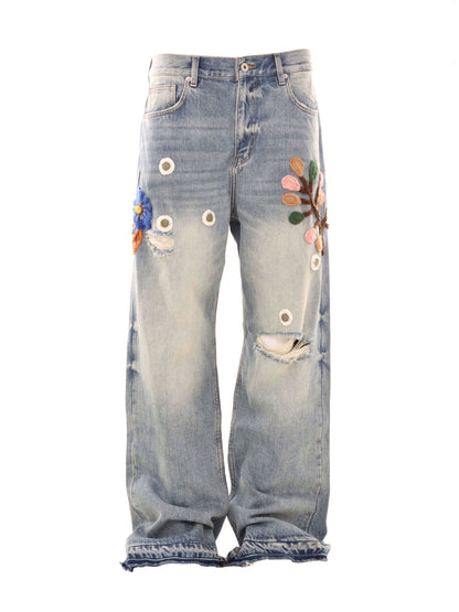 Untold Unisex Crochet Embroidered Straight Jeans