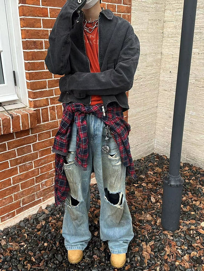 Distressed Ripped Baggy Denim Jeans