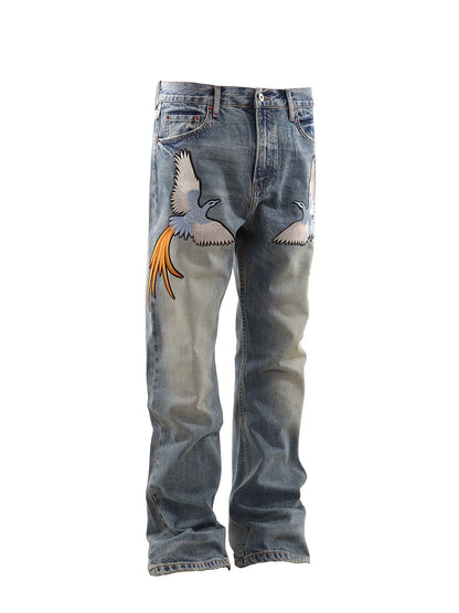 Untold God Bird Embroidered Bootcut Jeans